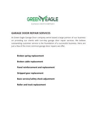 Garage Door Repair Service - Green Eagle Door Company