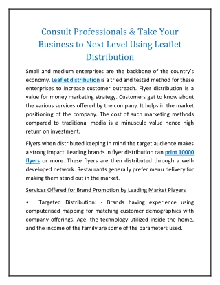 Consult Professionals & Take Your Business to Next Level Using Leaflet Distribut