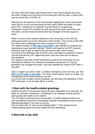 How To Talk About COVID-19 In OPT Job Interviews