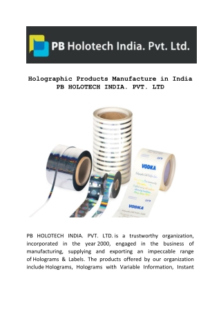 Holographic Products  PB HOLOTECH INDIA. PVT. LTD