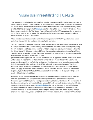 Visum Usa Inresetillstånd  Us-Esta