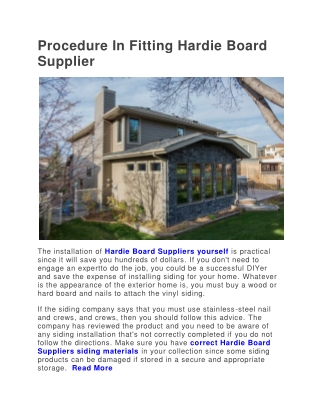 Procedure In Fitting Hardie Board Supplier