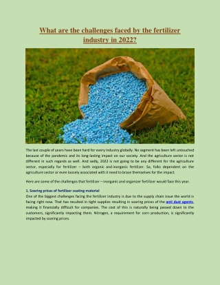 Challenges Faced By The Fertilizer Industry In 2022