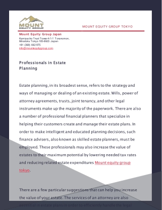 Professionals in Estate Planning