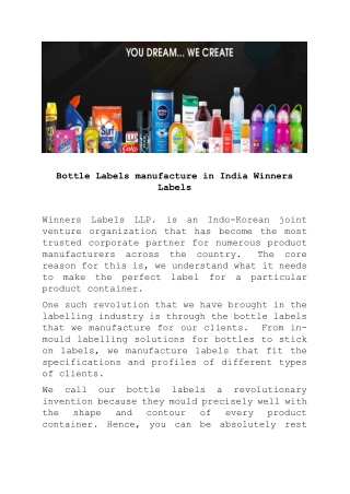 Bottle Labels manufactuer India Winners Labels