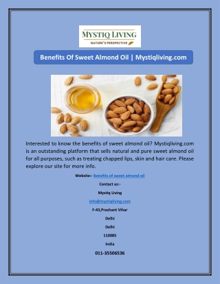 Benefits Of Sweet Almond Oil Mystiqliving