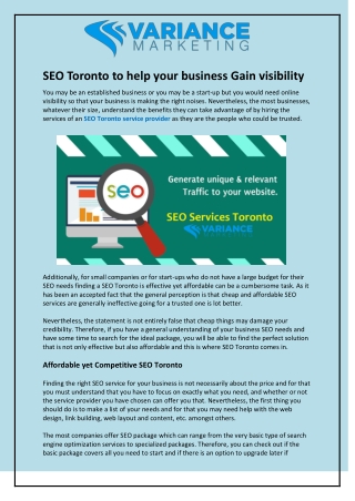 SEO Toronto to help your business Gain visibility