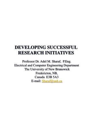 DEVELOPING SUCCESSFUL RESEARCH INITIATIVES