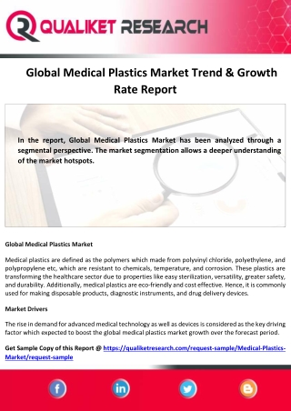 Global Medical Plastics Market Size, Growth Rate, Regional Analysis