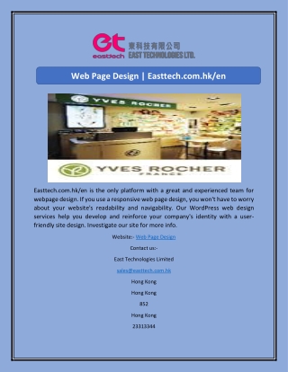 Web Page Design Easttech.com.hk