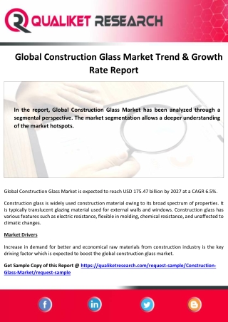 Global Construction Glass Market Growth Analysis , Current Trend