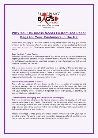 Why Your Business Needs Customised Paper Bags for Your Customers in the UK