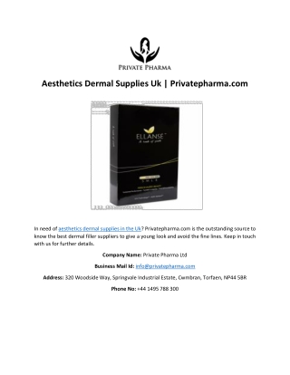 Aesthetics Dermal Supplies Uk | Privatepharma.com