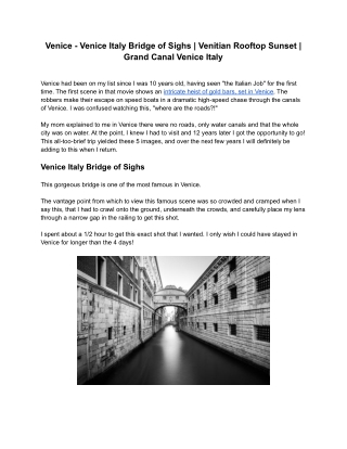 Venice - Venice Italy Bridge of Sighs _ Venitian Rooftop Sunset _ Entrance of the Grand Canal Venice Italy