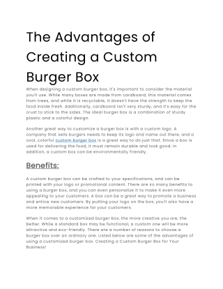 The Advantages of Creating a Custom Burger Box
