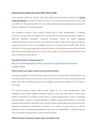 Animal Treatment Market Set to Reach 69.2 billion by 2028