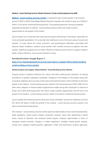 Medical - Social Working Services Market Demand, Trends and Development by 2028