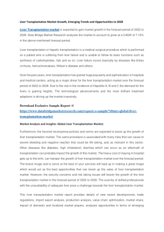 Liver Transplantation Market Growth, Emerging Trends and Opportunities to 2028