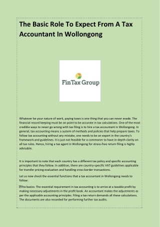 The Basic Roles To Expect From A Tax Accountant In Wollongong