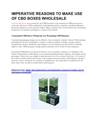 Imperative Reasons To Make Use Of CBD Boxes Wholesale