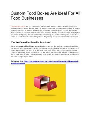 Custom Food Boxes Are ideal For All Food Businesses