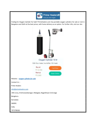 Oxygen Cylinder for Sale  Primehealers.com