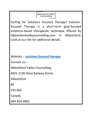 Solutions Focused Therapy  Abbotsfordvalleycounselling.com
