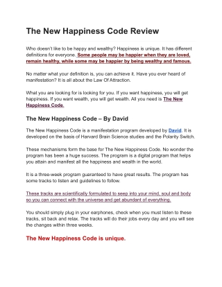 The New Happiness Code Review