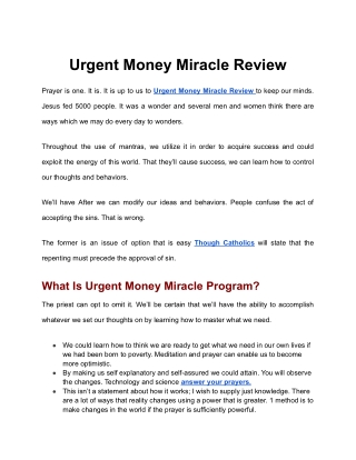 Urgent Money Miracle Review