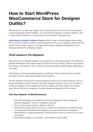 How to Start WordPress WooCommerce Store for Designer Outfits?