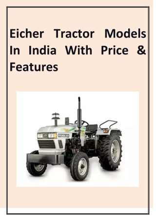 Eicher Tractor Models In India With Price