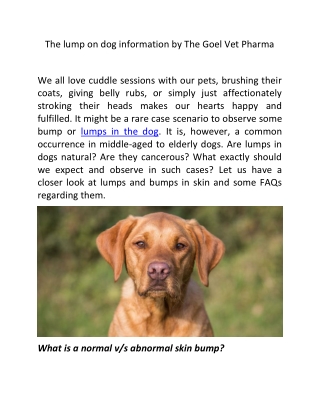 The lump on dog information by The Goel Vet Pharma