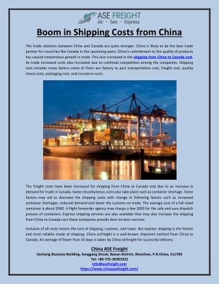 Boom in Shipping Costs from China