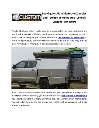 Looking for Aluminium Ute Canopies and Toolbox in Melbourne- Consult Custom Fabricators