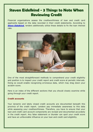 Steven Eidelkind - 3 Things to Note When Reviewing Credit-converted