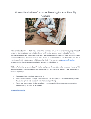 How to Get the Best Consumer Financing for Your Next Big Purchase