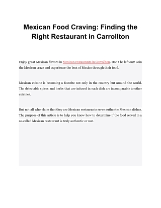 Mexican Food Craving_ Finding the Right Restaurant in Carrollton