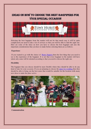Ideas on how to choose the best bagpipers for your special occasion