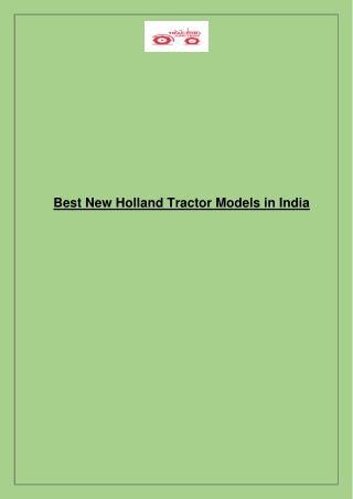 Best New Holland Tractor Models in India