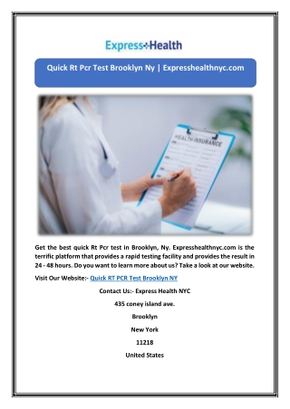 Quick Rt Pcr Test Brooklyn Ny | Expresshealthnyc.com