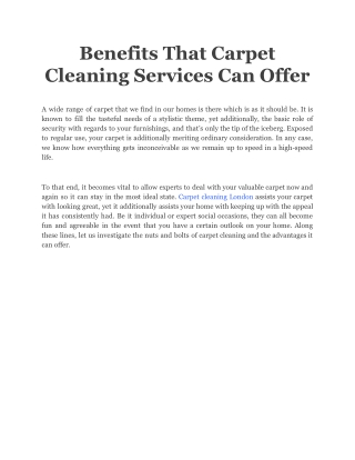 Benefits That Carpet Cleaning Services Can Offer