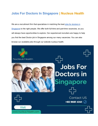 Jobs For Doctors In Singapore | Nucleus Health