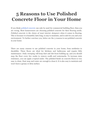 5 Reasons to Use Polished Concrete Floor in Your Home
