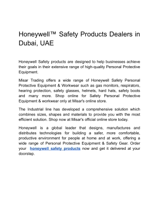Honeywell™ Safety Products Dealers in Dubai, UAE