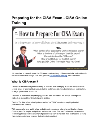 Prepare for the CISA Exam and Exam Tips