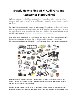 Exactly How to Find OEM Audi Parts and Accessories Store Online