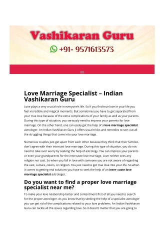 Love Marriage Specialist - Indian Vashikaran Guru