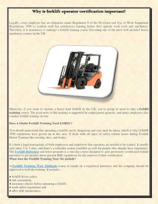 Why is forklift operator certification important