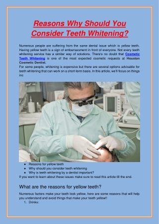 Reasons Why Should You Consider Teeth Whitening