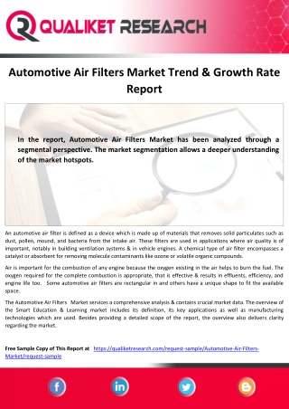 Global Automotive Air Filters Market Size, Trends & Growth,Forecast-2027